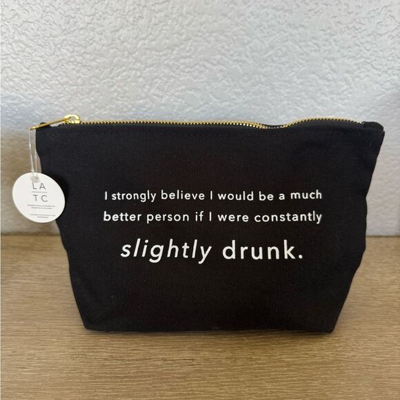 Slightly Drunk Black Canvas Zipper Pouch Makeup Bag LATC - Picture 3 of 3
